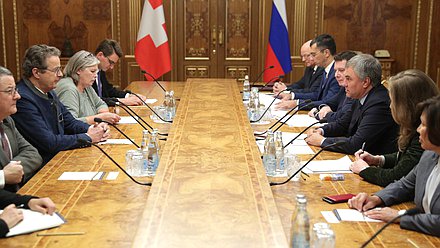 Meeting of Chairman of the State Duma Viacheslav Volodin and President of the Council of States of the Federal Assembly of the Swiss Confederation Jean-René Fournier