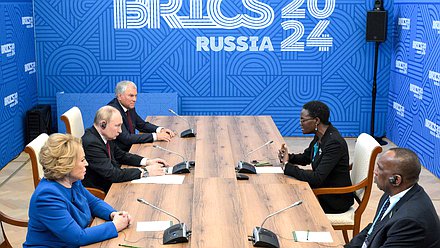 President of the Russian Federation Vladimir Putin, Speaker of the Federation Council Valentina Matvienko, Chairman of the State Duma Vyacheslav Volodin and President of the Inter-Parliamentary Union, Speaker of the National Assembly of the United Republic of Tanzania Tulia Ackson (photo credit: press service of President of the Russian Federation)