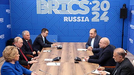 Meeting of President of the Russian Federation Vladimir Putin with Speaker of the Islamic Consultative Assembly of the Islamic Republic of Iran Mohammad Bagher Ghalibaf (photo credit: press service of President of the Russian Federation)