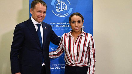 Member of the Committee on Security and Corruption Control Farit Ganiev and Chairwoman of the Mexican Senate Commission on Foreign Affairs Cora Cecilia Pinedo Alonso