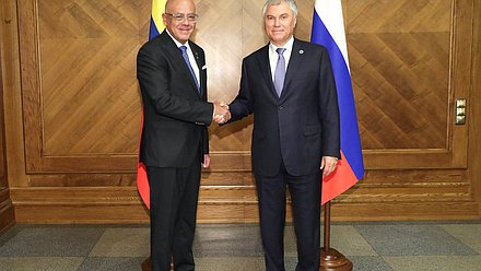 Chairman of the State Duma Vyacheslav Volodin and President of the National Assembly of the Bolivarian Republic of Venezuela Jorge Jesús Rodríguez Gómez