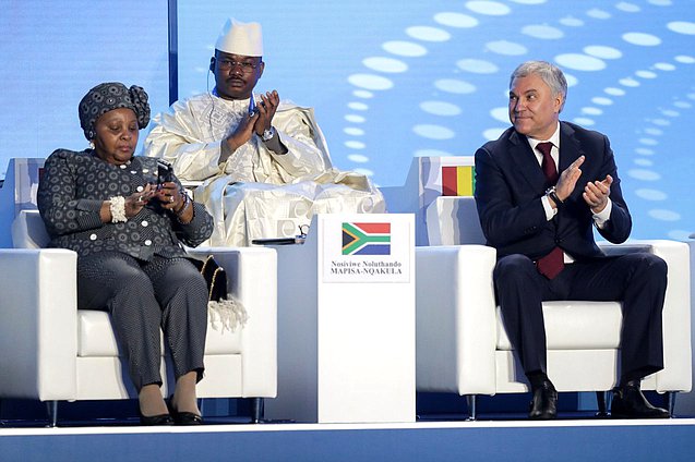 Chairman of the State Duma Vyacheslav Volodin and Speaker of the National Assembly of the Parliament of the Republic of South Africa Nosiviwe Mapisa-Nqakula