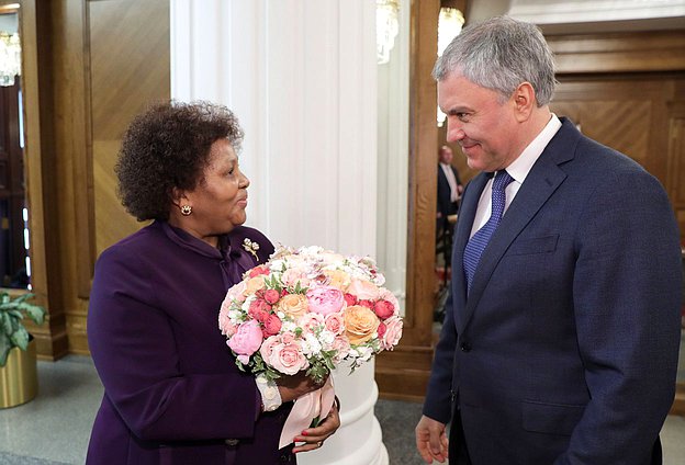 Chairman of the State Duma Vyacheslav Volodin and Speaker of the National Assembly of the Parliament of the Republic of South Africa Nosiviwe Mapisa-Nqakula