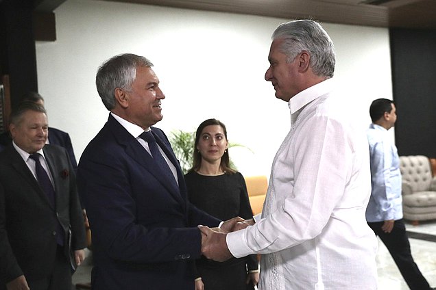 Chairman of the State Duma Vyacheslav Volodin and President of the Republic of Cuba Miguel Díaz-Canel Bermúdez