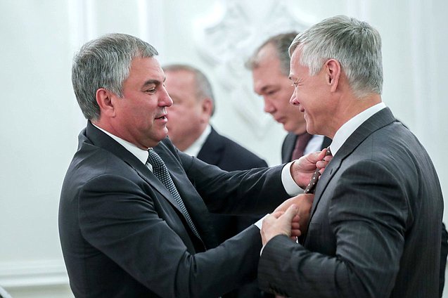 Chairman of the State Duma Viacheslav Volodin and First Deputy Chairman of the Committee on Economic Policy, Industry, Innovation, and Entrepreneurship Valerii Gartung