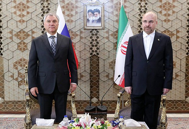 Chairman of the State Duma Vyacheslav Volodin and Speaker of the Islamic Consultative Assembly of the Islamic Republic of Iran Mohammad Bagher Ghalibaf