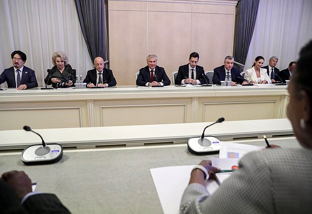 Meeting of Chairman of the State Duma Vyacheslav Volodin and Speaker of the National Assembly of the Republic of Zambia Nelly Mutti