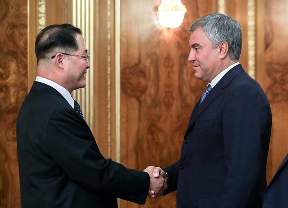 Chairman of the State Duma Viacheslav Volodin and Chairman of the Supreme People’s Assembly of the DPRK Pak Thae-song