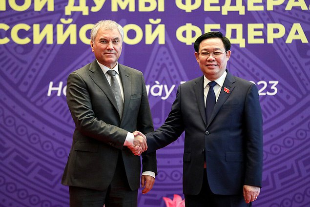 Chairman of the State Duma Vyacheslav Volodin and Chairman of the National Assembly of the Socialist Republic of Vietnam Vương Đình Huệ. 2nd meeting of the Inter-parliamentary Commission on Cooperation between the State Duma and the National Assembly of Vietnam