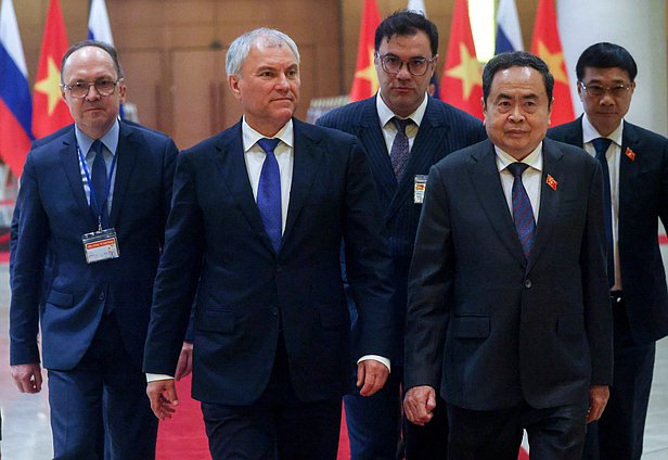 Chairman of the State Duma Vyacheslav Volodin and Chairman of the National Assembly of the Socialist Republic of Vietnam Trần Thanh Mẫn. The fourth meeting of the Inter-parliamentary Commission on Cooperation between the State Duma of the Federal Assembly of the Russian Federation and the National Assembly of the Socialist Republic of Vietnam