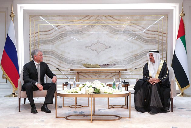 Chairman of the State Duma Vyacheslav Volodin and Speaker of the Federal National Council of the United Arab Emirates Saqr Ghobash