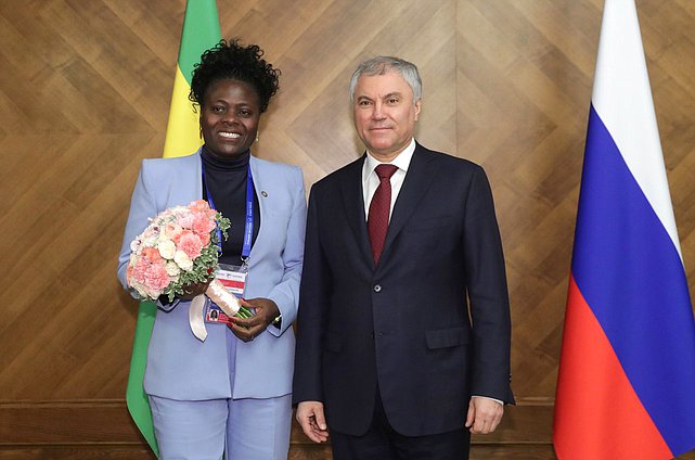 Chairman of the State Duma Vyacheslav Volodin and Speaker of the National Assembly of the Democratic Republic of São Tomé and Príncipe Celmira de Almeida do Sacramento dos Santos Lourenço