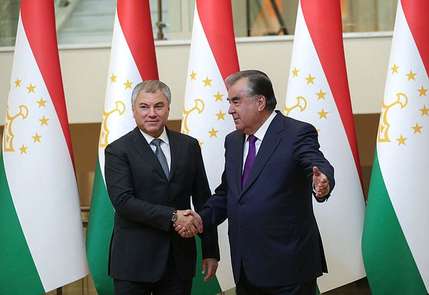 Chairman of the State Duma Viacheslav Volodin and President of the Republic of Tajikistan Emomali Rahmon