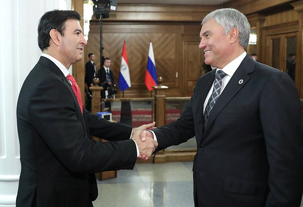 Chairman of the State Duma Vyacheslav Volodin and President of the Chamber of Senators of the National Congress of Paraguay Silvio Adalberto Ovelar Benítez