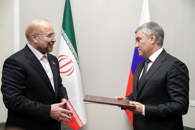 Chairman of the State Duma Viacheslav Volodin and Speaker of the Parliament of Iran Mohammad Bagher Ghalibaf