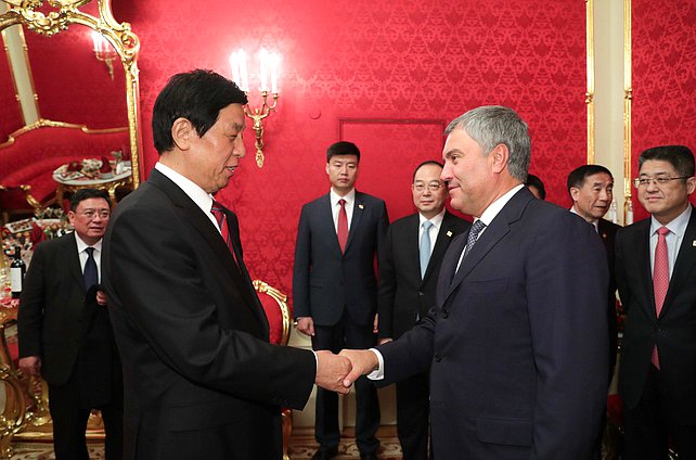 Chairman of the State Duma Viacheslav Volodin and Chairman of the Standing Committee of the National People's Congress of the People's Republic of China Li Zhanshu