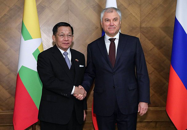 Chairman of the State Duma Vyacheslav Volodin and Prime Minister of the Republic of the Union of Myanmar Min Aung Hlaing