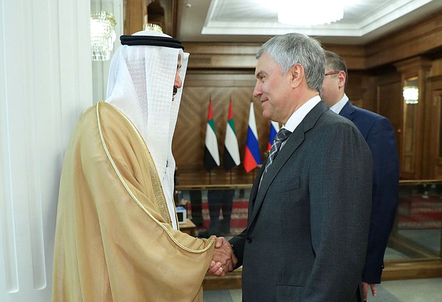 Chairman of the State Duma Vyacheslav Volodin and Speaker of the Federal National Council of the United Arab Emirates Saqr Ghobash