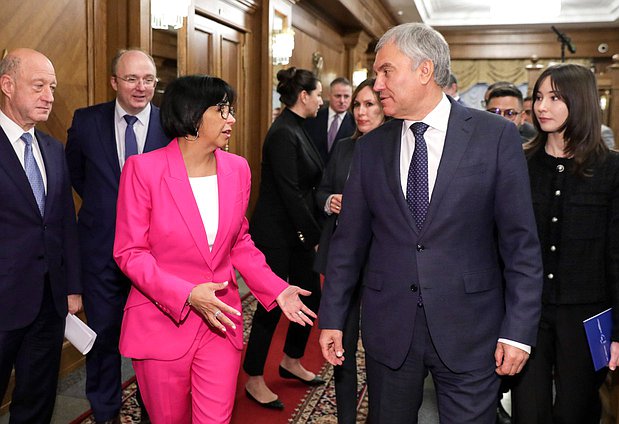 Chairman of the State Duma Vyacheslav Volodin and Executive Vice President, Minister of the Economy, Finance and Foreign Trade of the Bolivarian Republic of Venezuela Delcy Eloína Rodríguez Gómez