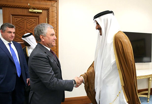 Chairman of the State Duma Viacheslav Volodin and Emir of Qatar Sheikh Tamim bin Hamad Al Thani