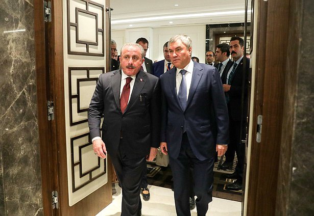 Chairman of the State Duma Viacheslav Volodin and Speaker of the Grand National Assembly of Turkey Mustafa Şentop