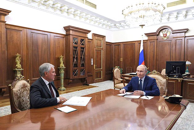 Встреча Президента РФ Владимира Путина с Председателем Государственной Думы Вячеславом Володиным. Фото: kremlin.ru