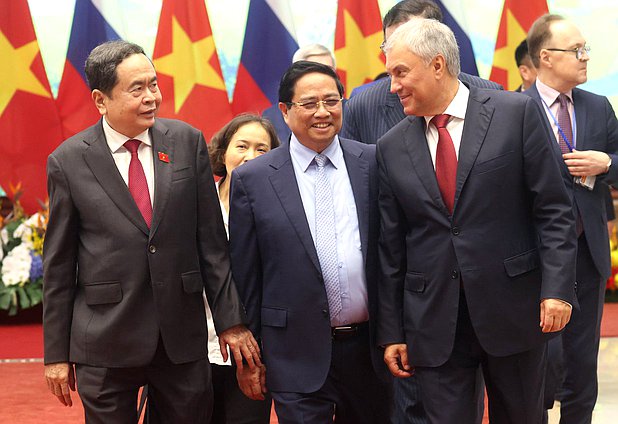 Chairman of the National Assembly of the Republic Trần Thanh Mẫn, Chairman of the State Duma Vyacheslav Volodin and General Secretary of the Communist Party of Vietnam Central Committee Tô Lâm