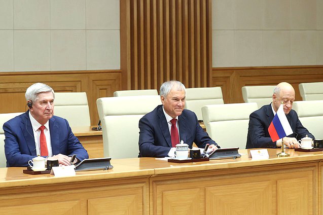Chairman of the State Vyacheslav Volodin, First Deputy Chairman of the State Duma Ivan Melnikov and Deputy Chairman of the State Duma Alexander Babakov