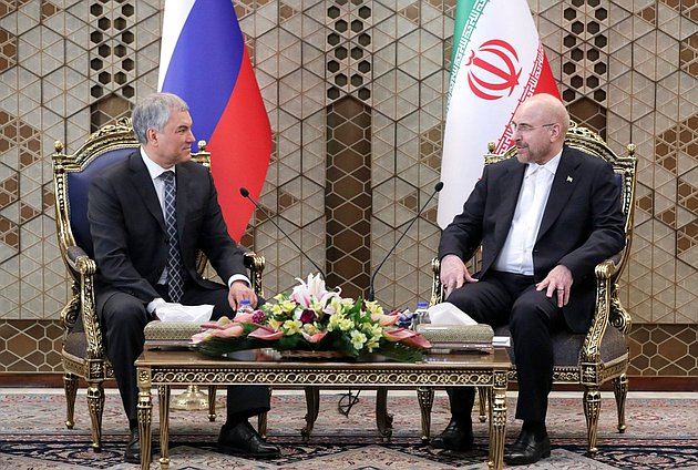 Chairman of the State Duma Vyacheslav Volodin and Speaker of the Islamic Consultative Assembly of the Islamic Republic of Iran Mohammad Bagher Ghalibaf