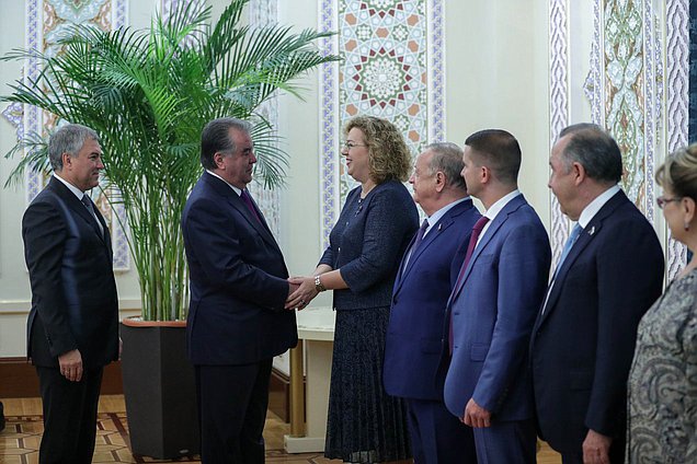 Chairman of the State Duma Viacheslav Volodin and President of the Republic of Tajikistan Emomali Rahmon