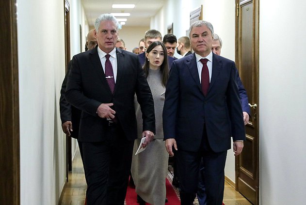 Chairman of the State Duma Vyacheslav Volodin and President of the Republic of Cuba Miguel Díaz-Canel Bermúdez