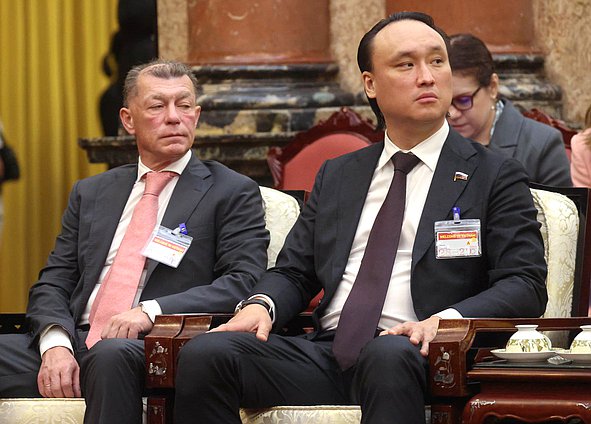 Chairman of the Committee on Economic Policy Maxim Topilin and Chairman of the  Committee on Tourism and Tourism Infrastructure Sangadzhi Tarbaev