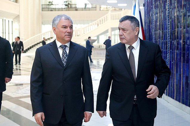 Встреча Председателя Государственной Думы Вячеслава Володина со спикером Законодательной палаты Олий Мажлиса Республики Узбекистан Нуриддином Исмоиловым