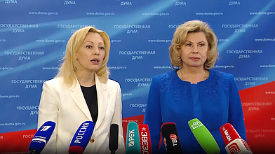 Совместный пресс-подход Председателя Комитета по развитию гражданского общества, вопросам общественных и религиозных объединений Ольги Тимофеевой и Уполномоченного по правам человека в РФ Татьяны Москальковой